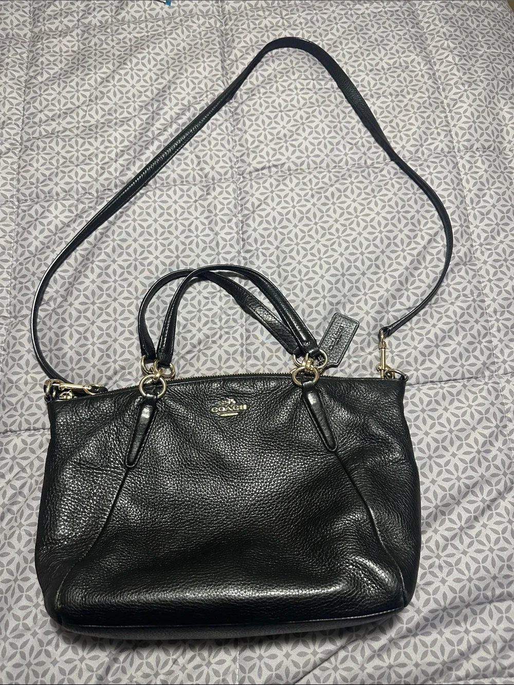 Coach Black Pebbled Leather Shoulder Bag with Gold-Tone Hardware